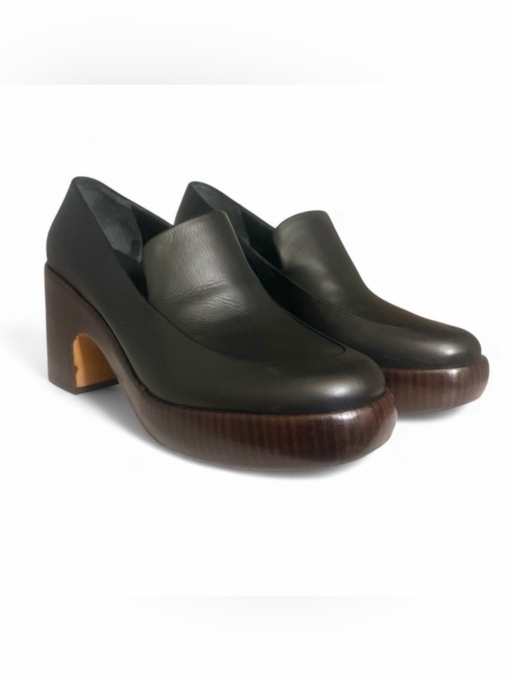 Vince Narissa Leather Platform Loafers Black Wood Heel Career‎ Quiet Luxury (7)